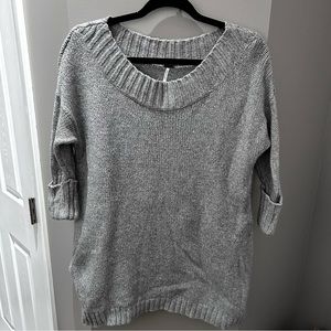 Free People Gray Roll Sleeve Sweater-Sm